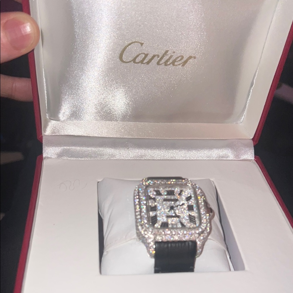 Cartier Silver-Watch with Black Strap